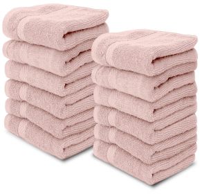 Luxury Cotton Washcloths Large Hotel Spa Bathroom Face Towel 12 Pack 13x13 inch Pink