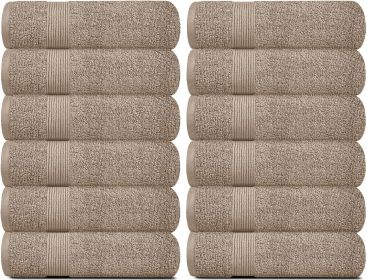 12 Pack Taupe Color Resort Collection Soft Washcloth Face & Body Towel Set 12x12 inch Luxury Hotel Plush & Absorbent Cotton Washclothes