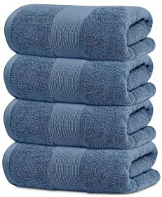 Resort Collection Soft Bath Towels 28x55 inch Luxury Hotel Plush Absorbent Cotton Bath Towel Large 4 Pack Blue