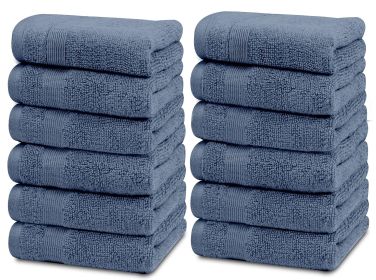 Resort Collection Soft Washcloth Face & Body Towel Set 12 Pack Blue Color 12x12 in Luxury Hotel Plush & Absorbent Cotton Wash Clothes